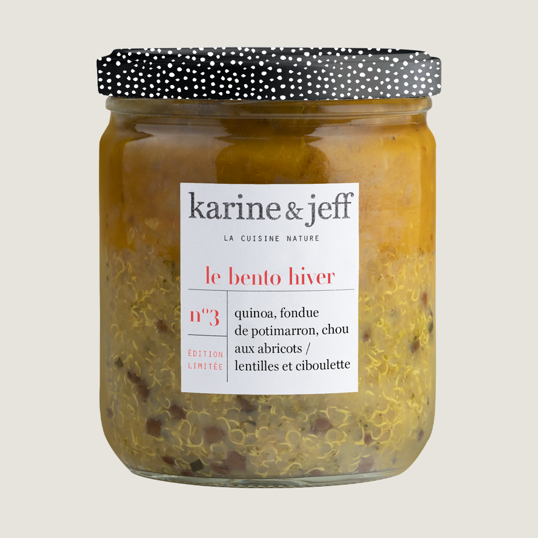 Quinoa, fonduta di zucca Hokkaido, cavolo con albicocche / lenticchie ed erba cipollina