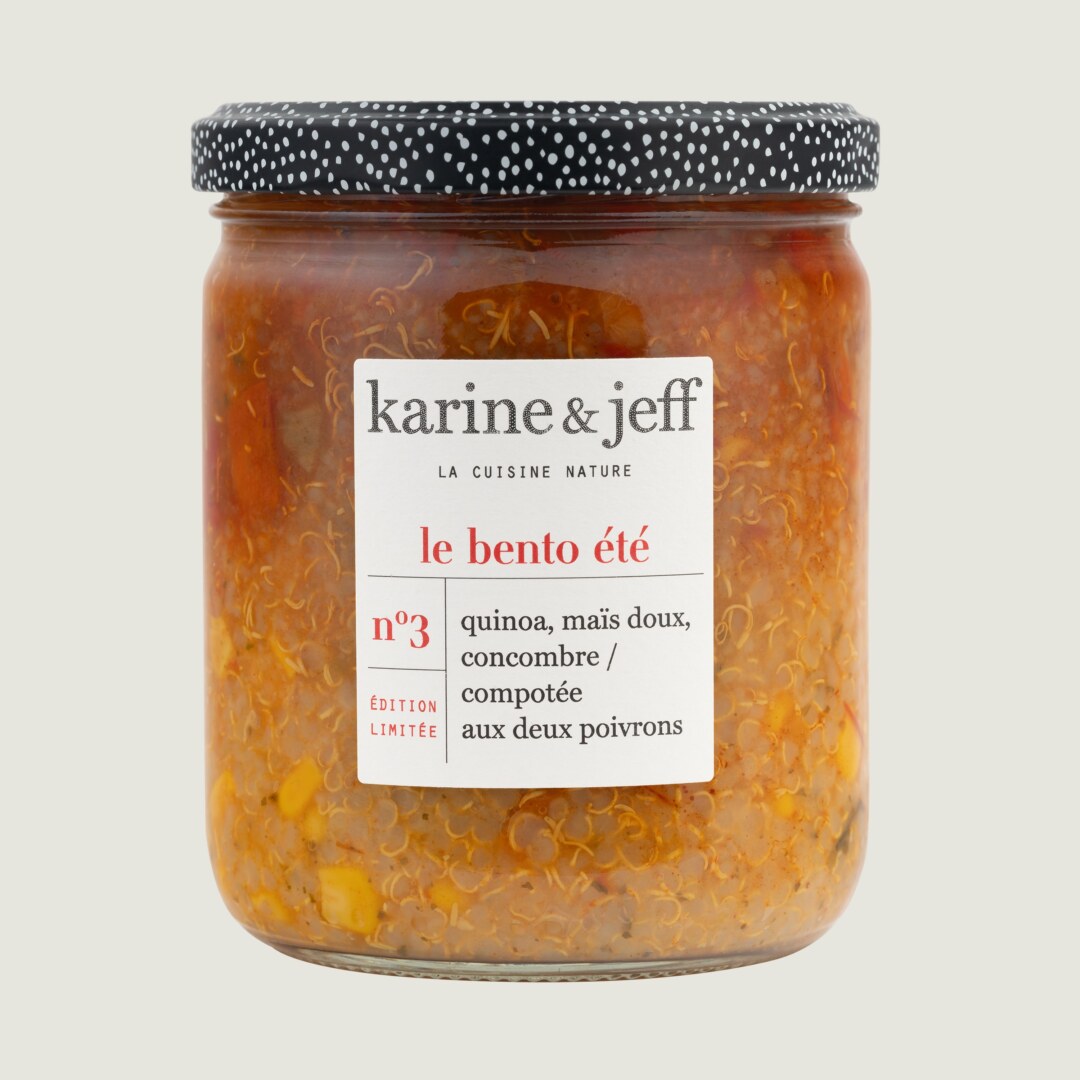 Quinoa, mais dolce, cetriolo / composta ai due peperoni