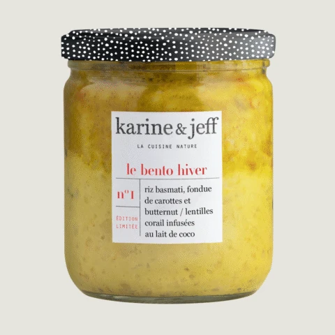 Riso basmati, fonduta di carote e zucca butternut / lenticchie rosse al latte di cocco